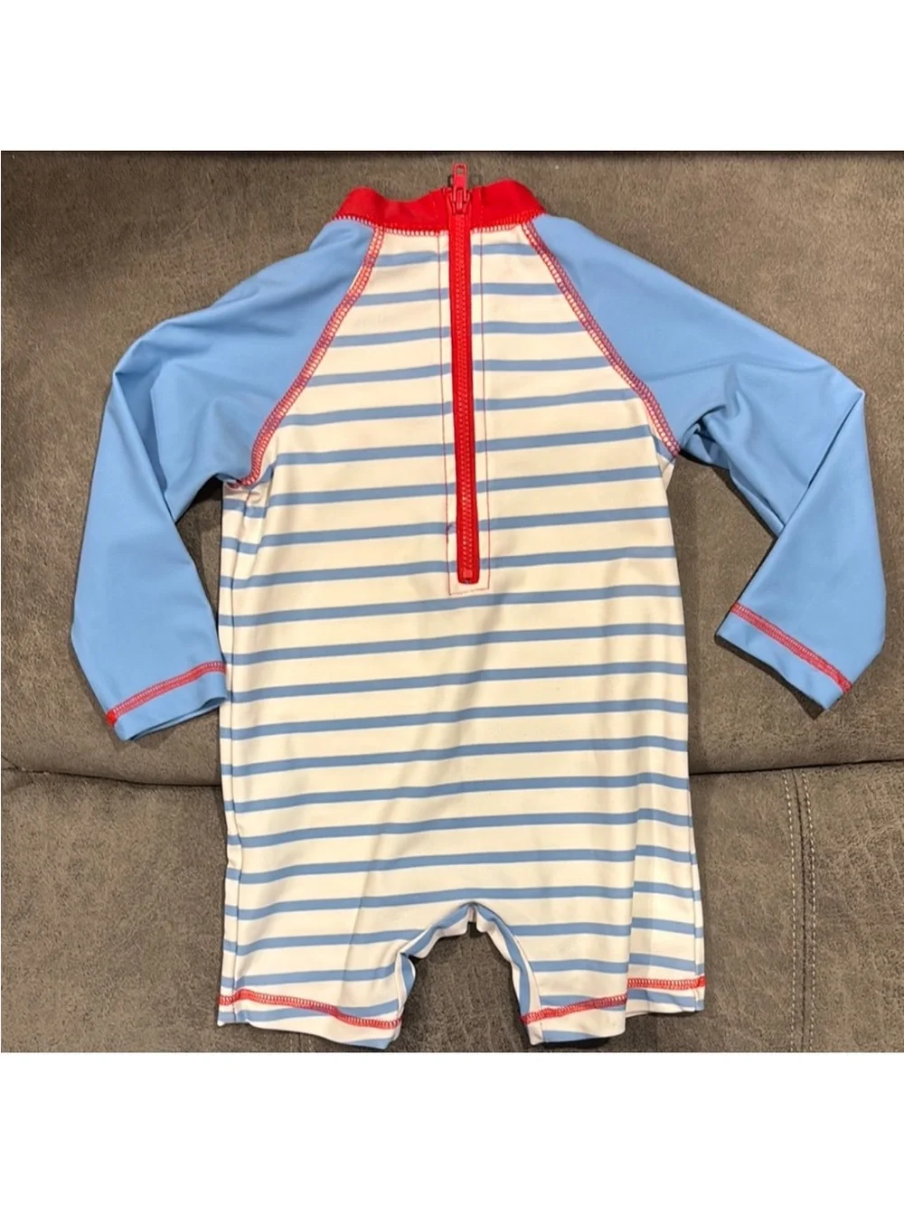 Little Me Blue & Red Crab Stripe Rashguard Swimsuit